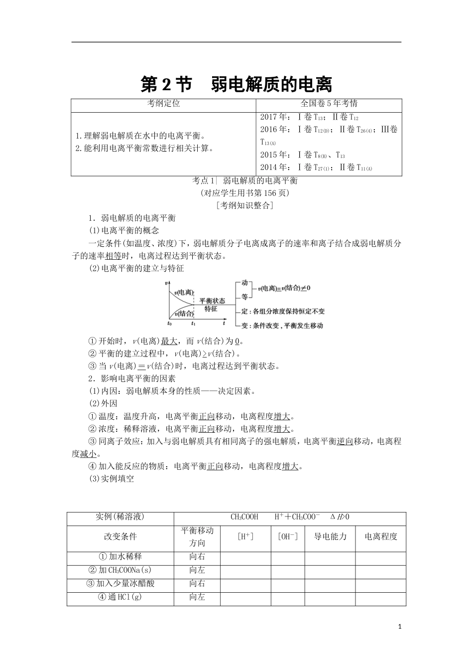 高考化学一轮复习第章物质在水溶液中的行为第节弱电解质的电离学案鲁科_第1页