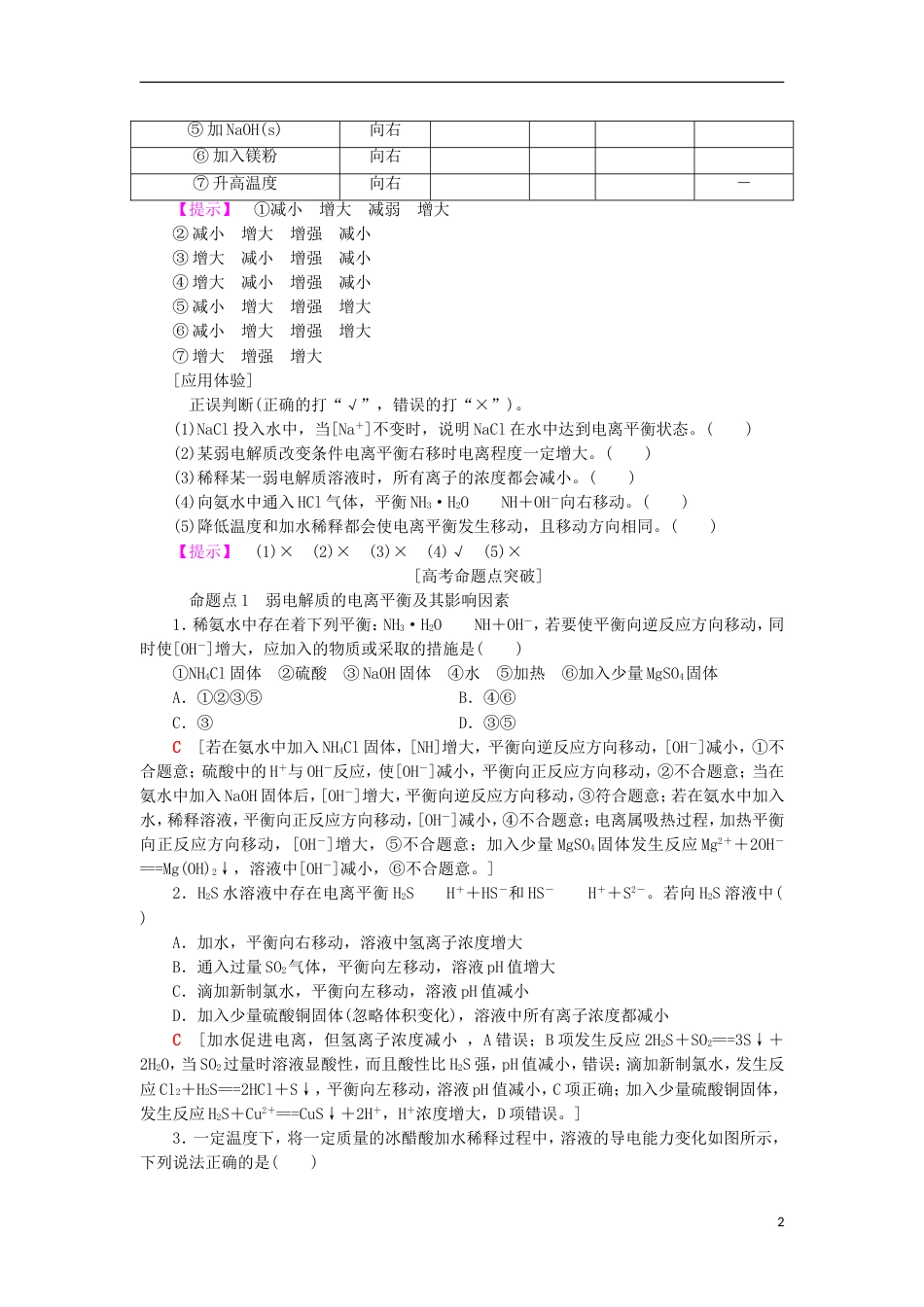 高考化学一轮复习第章物质在水溶液中的行为第节弱电解质的电离学案鲁科_第2页