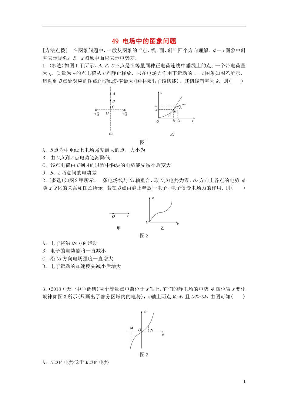 高考物理一轮复习第六章静电场微专题电场中的图象问题备考精炼_第1页