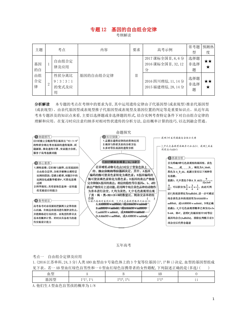 高考生物一轮复习专题基因的自由组合定律讲学案_第1页