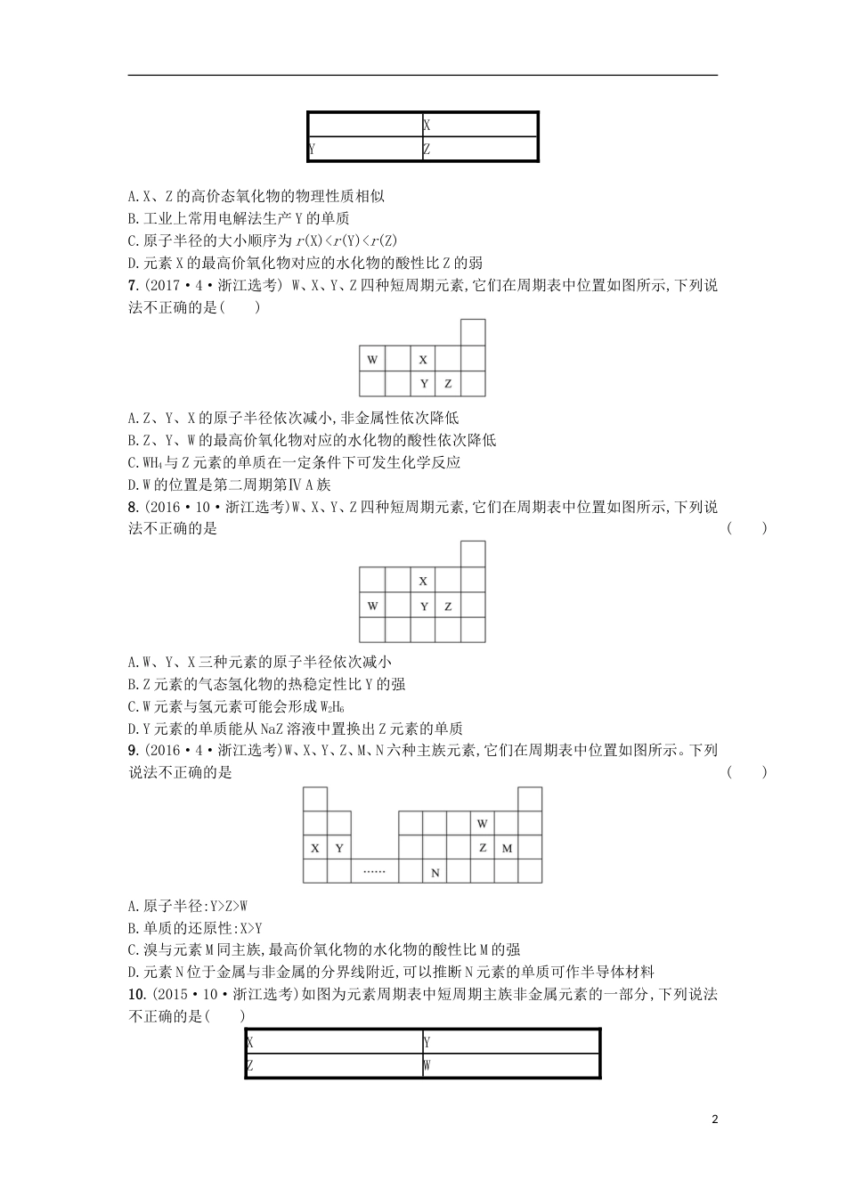 高考化学二轮专题复习提升训练元素周期表_第2页