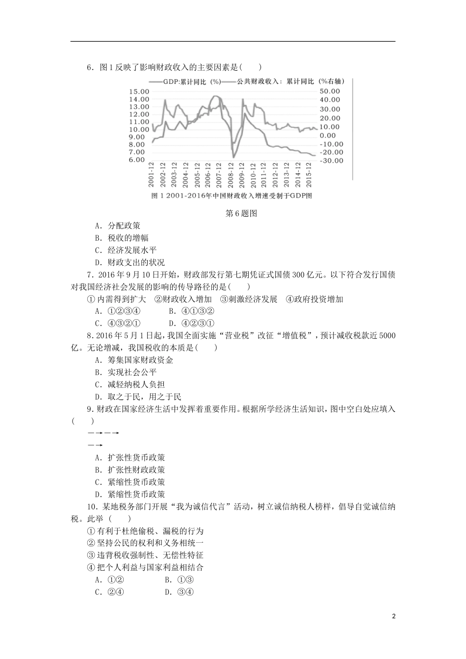 高考政治学业水平测试复习第三单元收入与分配第八课财政与税收过关演练新人教必修_第2页