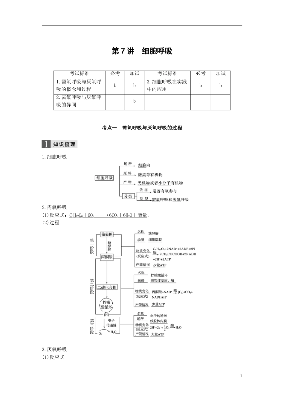 高考生物一轮总复习第二单元细胞的代谢第讲细胞呼吸学案_第1页