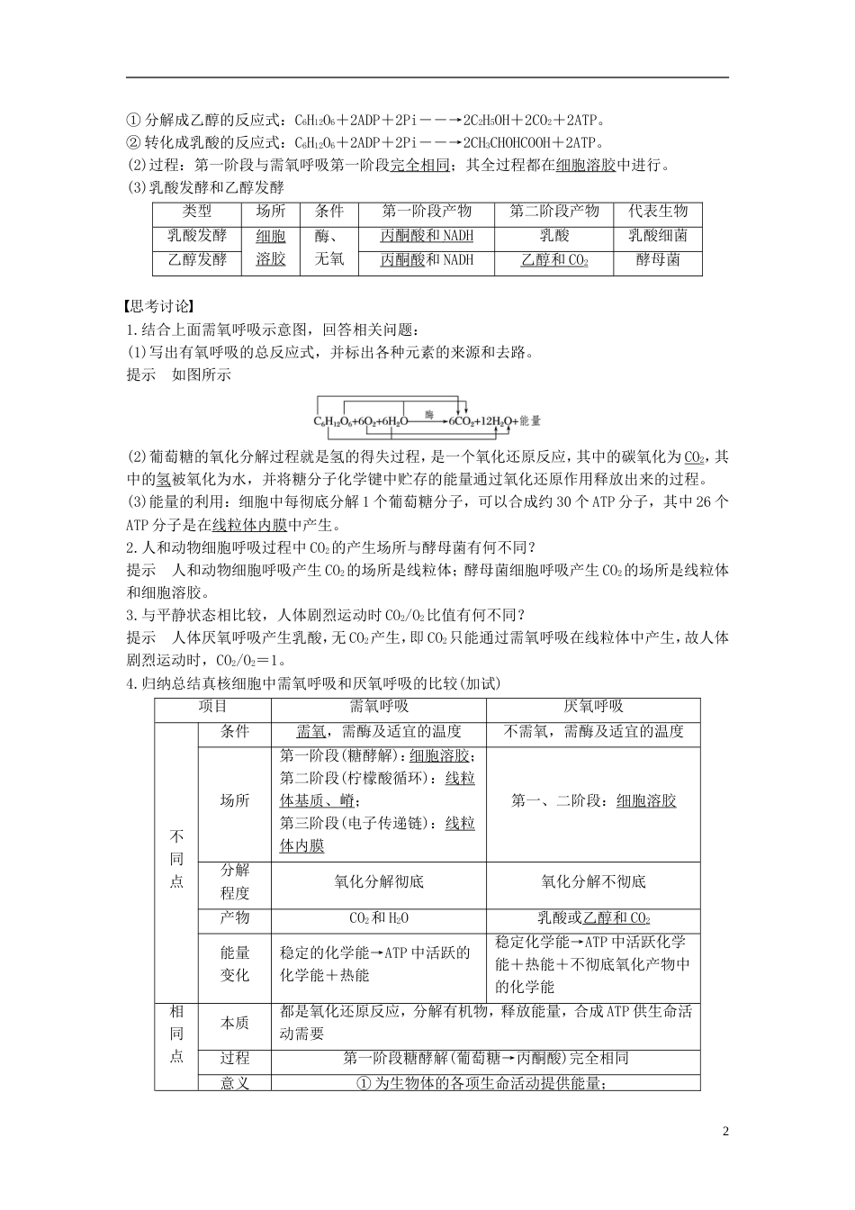 高考生物一轮总复习第二单元细胞的代谢第讲细胞呼吸学案_第2页
