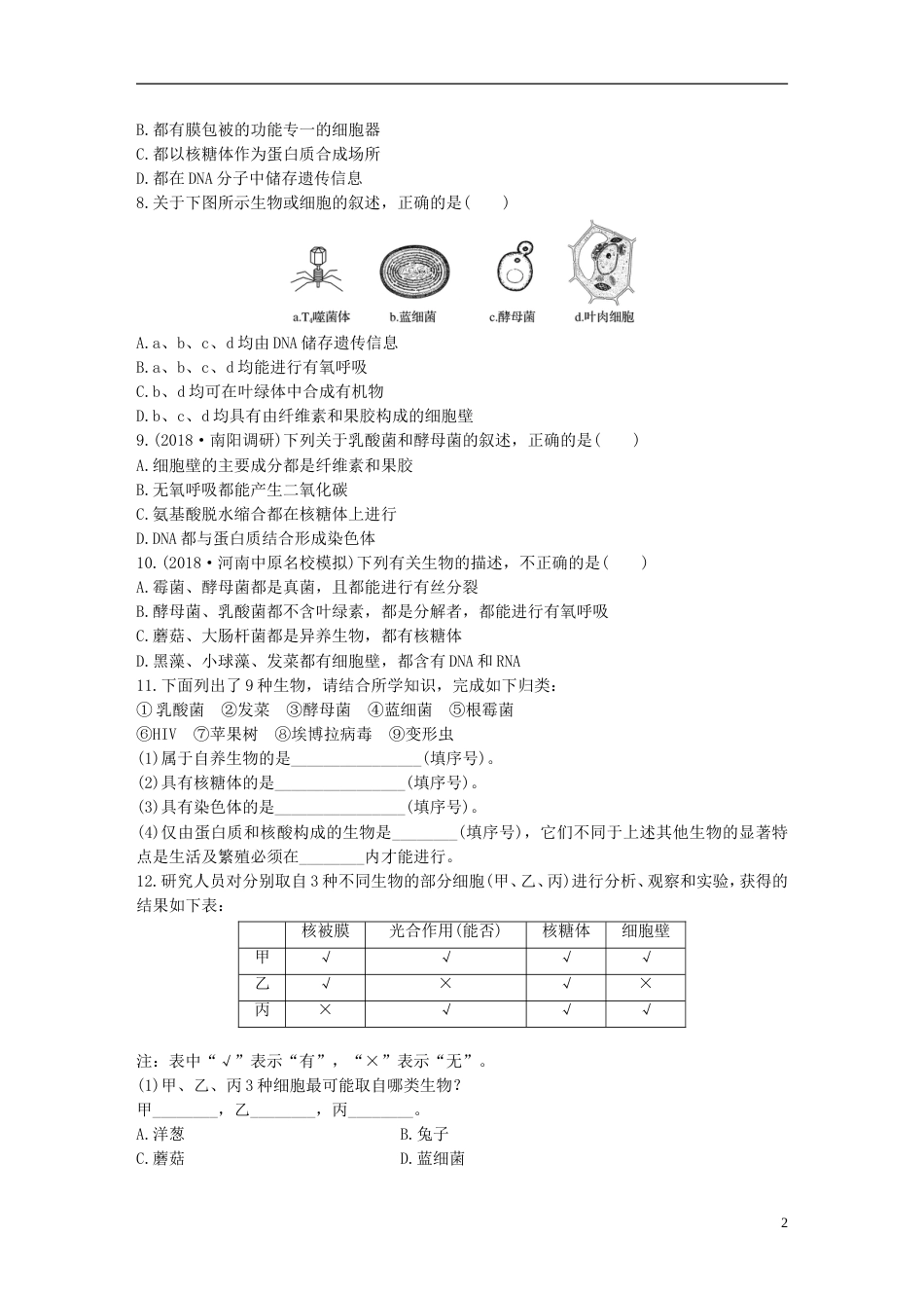 高考生物重点强化练第练准确理解细胞的多样性与统一性北师大_第2页