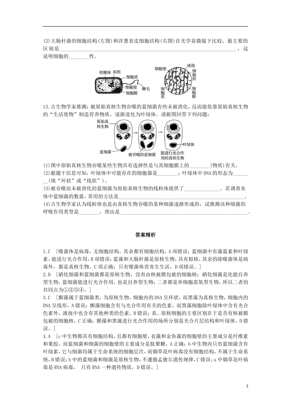 高考生物重点强化练第练准确理解细胞的多样性与统一性北师大_第3页