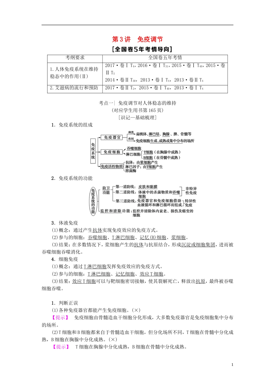 高考生物一轮复习第单元生物个体的稳态第讲免疫调节学案苏教_第1页