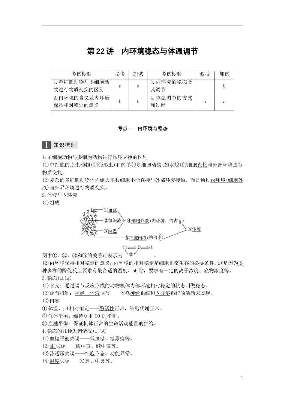 高考生物一轮总复习第七单元生物体生命活动的调节与免疫第讲内环境稳态与体温调节学案_第1页