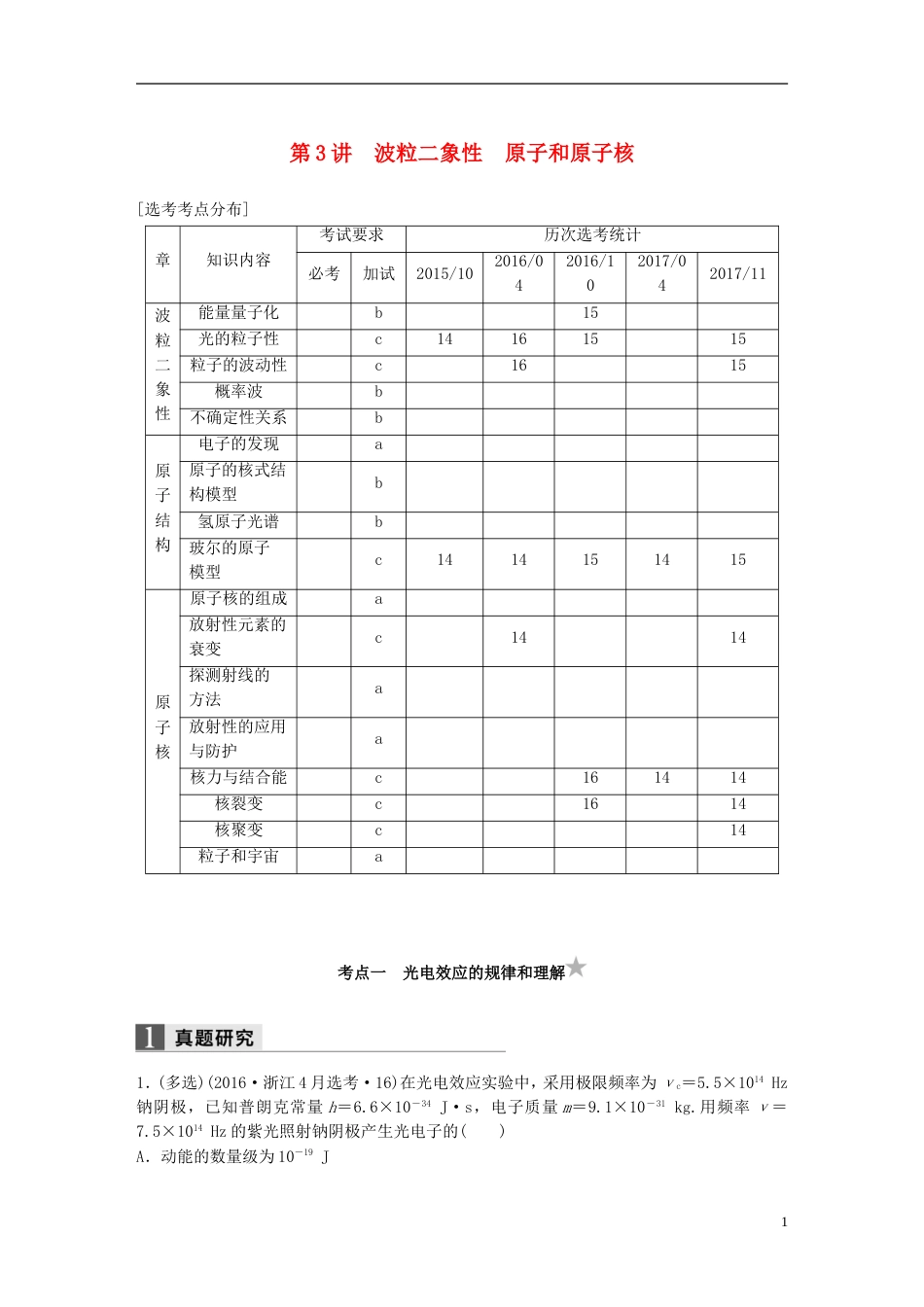 高考物理二轮复习专题五加试选择题题型强化多选题型第讲波粒二象性原子和原子核学案_第1页