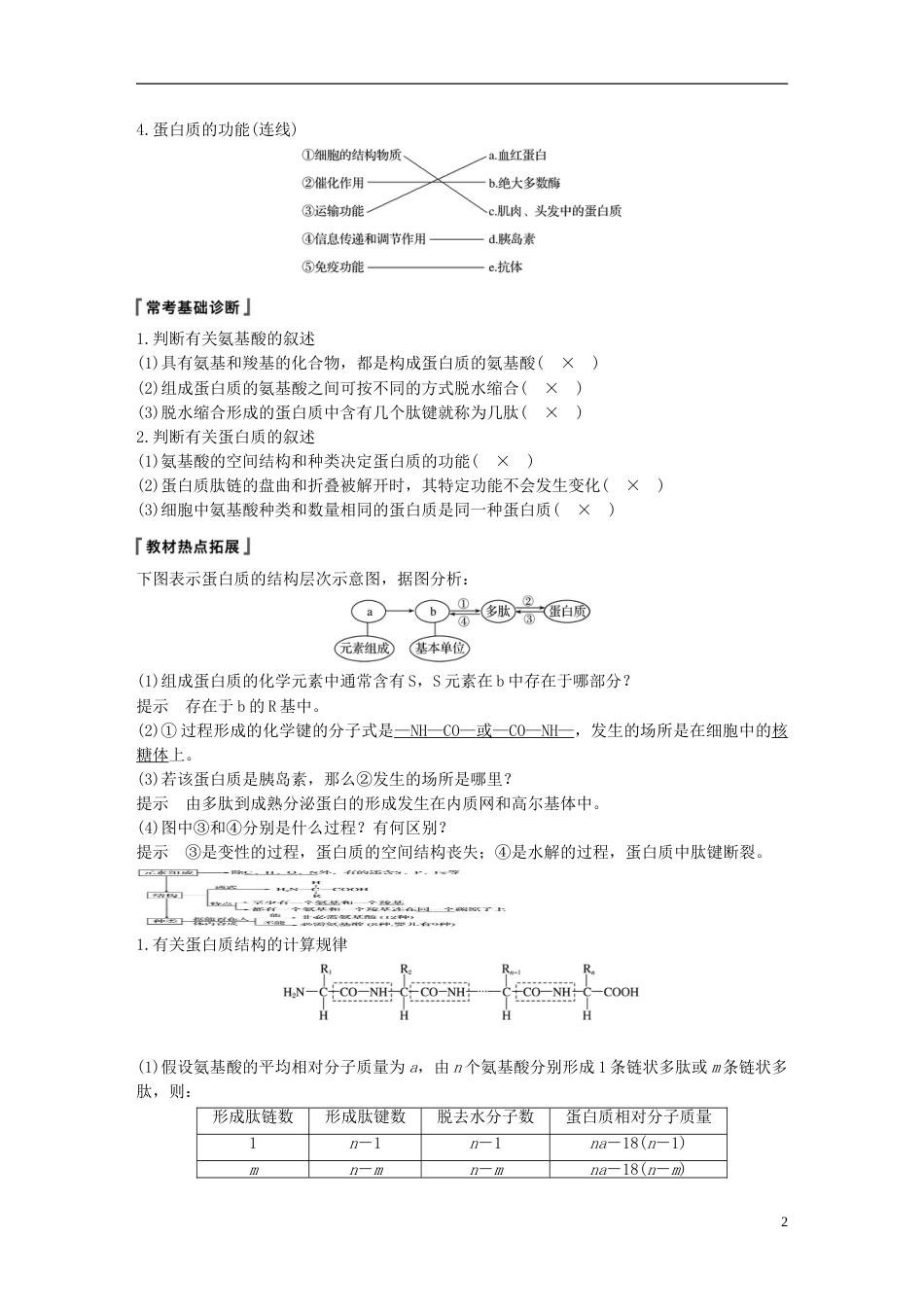 高考生物一轮复习第一单元细胞的化学组成第讲蛋白质的结构和功能备考一体学案苏教_第2页