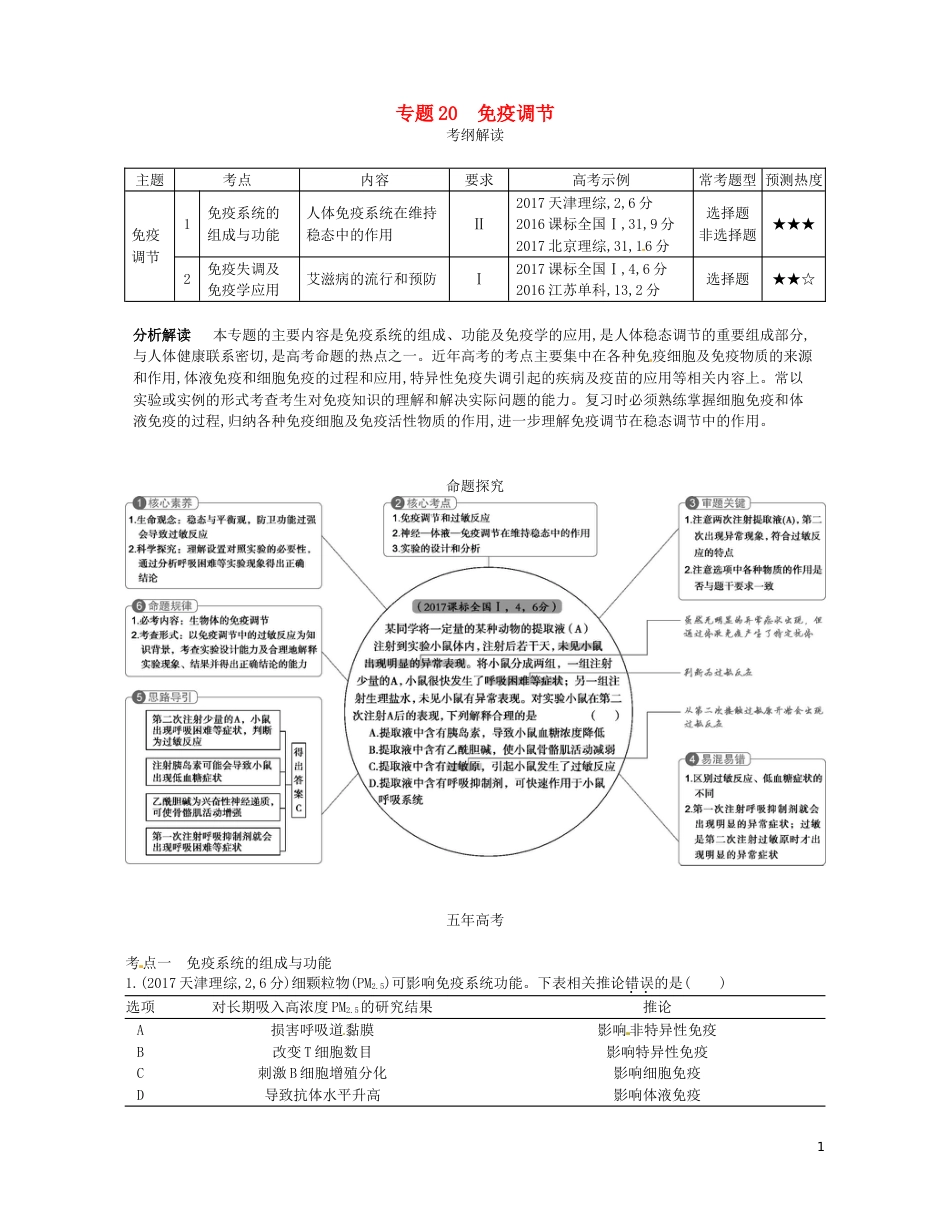 高考生物一轮复习专题免疫调节讲学案_第1页