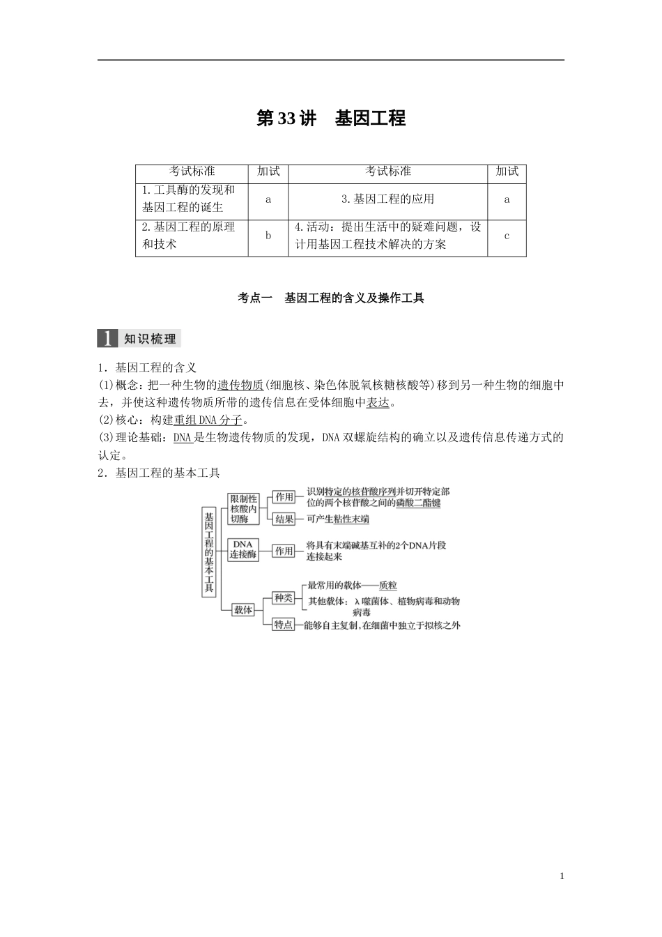 高考生物一轮总复习第十单元现代生物科技专题第讲基因工程学案_第1页