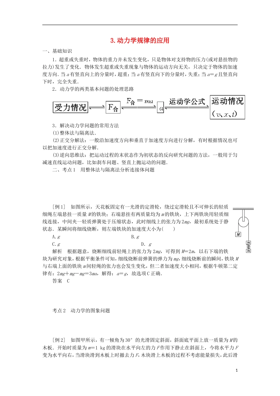 高考物理二轮复习专题力与直线运动动力学规律的应用学案_第1页