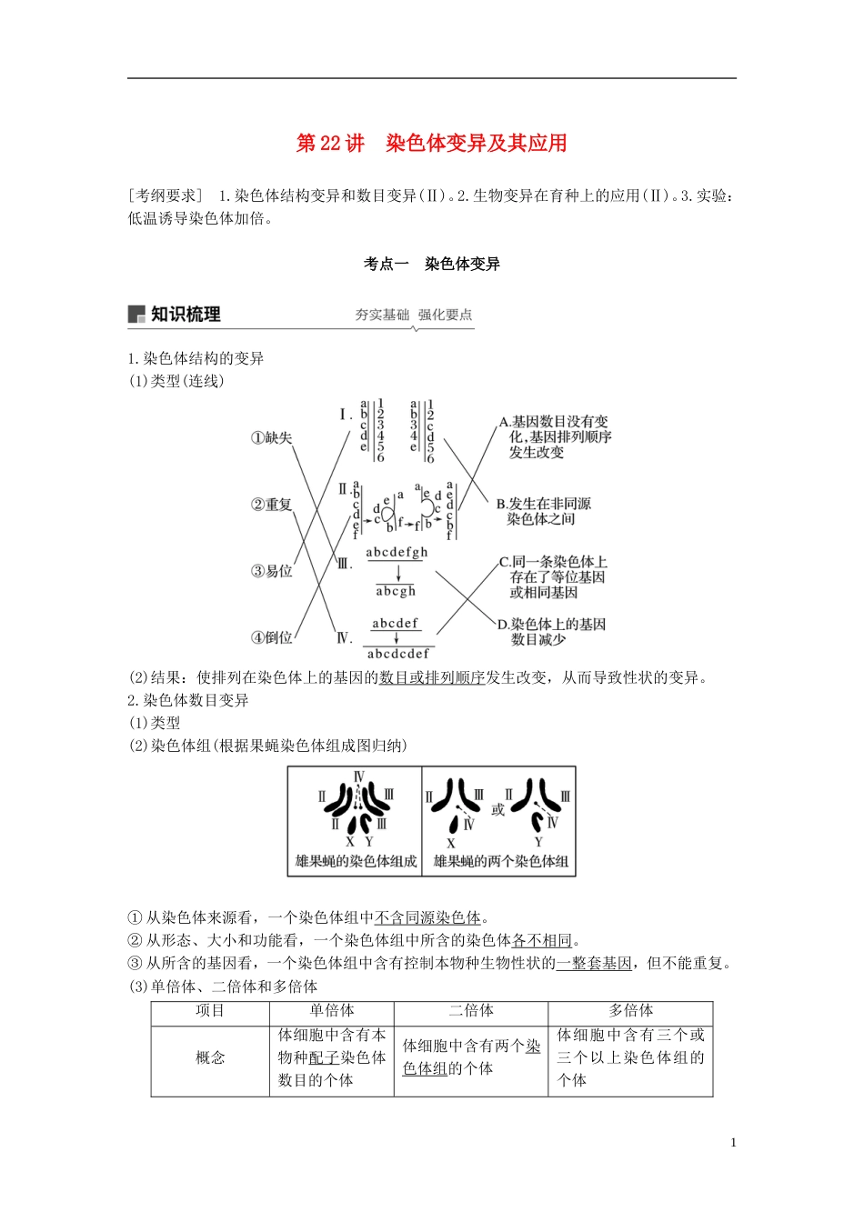 高考生物一轮复习第七单元生物的变异育种和进化第讲染色体变异及其应用备考一体学案苏教_第1页