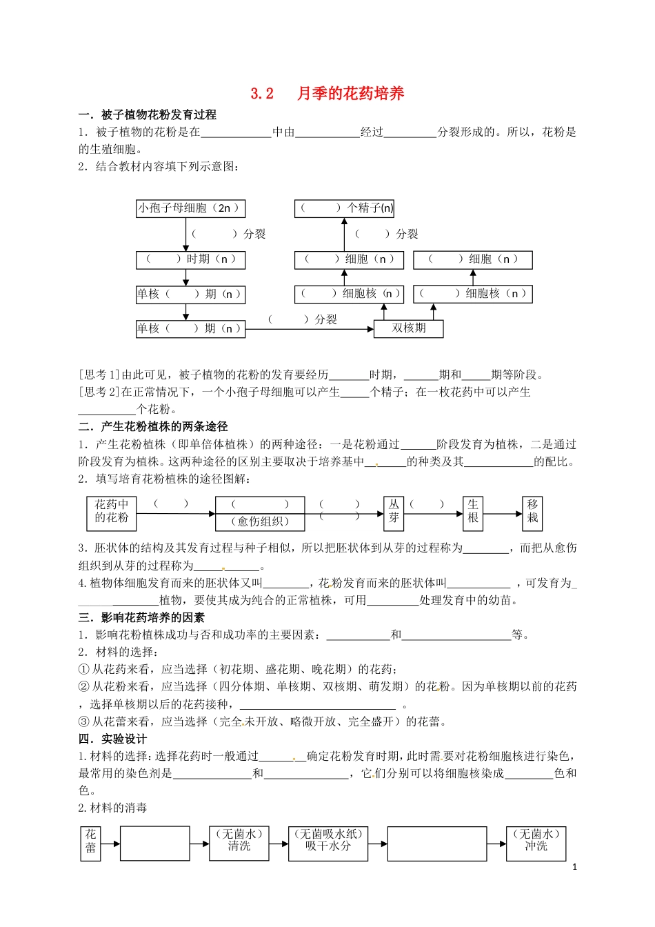 高考生物总复习月季的花药培养学案选修_第1页