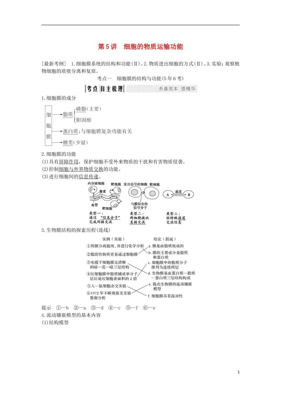 高考生物一轮复习第三单元细胞的新陈代谢第讲细胞的物质运输功能创新备考学案中图_第1页