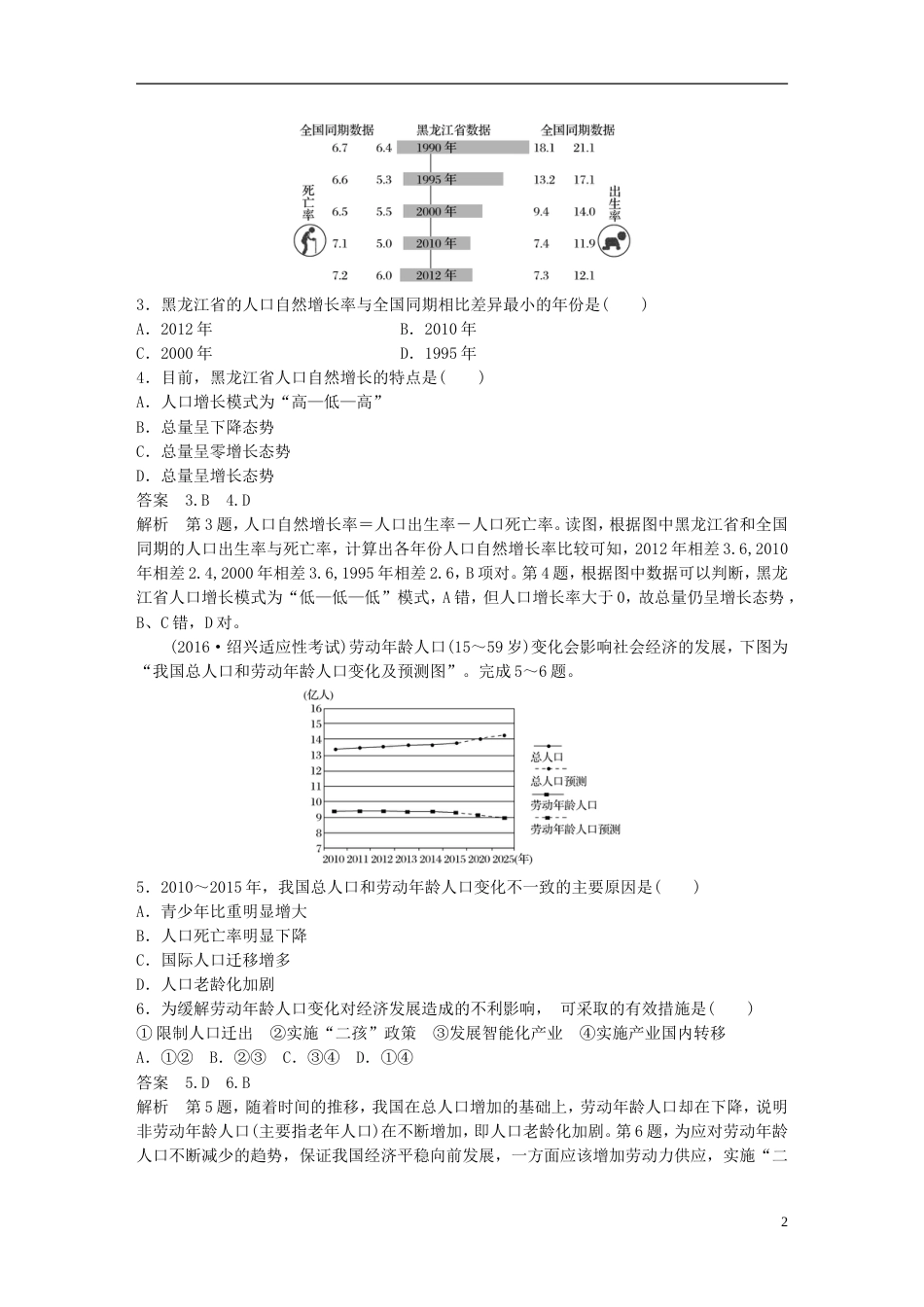 高考地理总复习阶段检测六人口与环境_第2页