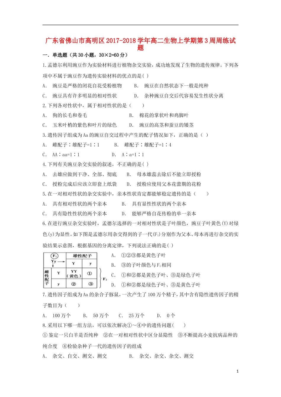 高明高二生物上学期第周周练试题_第1页