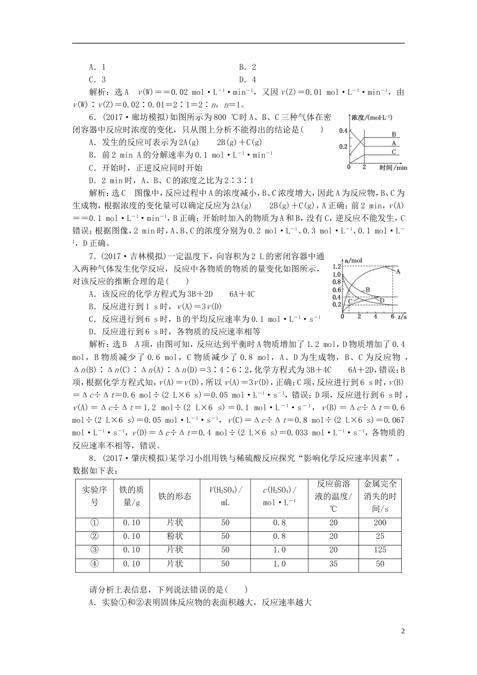 高考化学二轮复习第七章化学反应速率和化学平衡化学反应速率及其影响因素跟踪检测_第2页