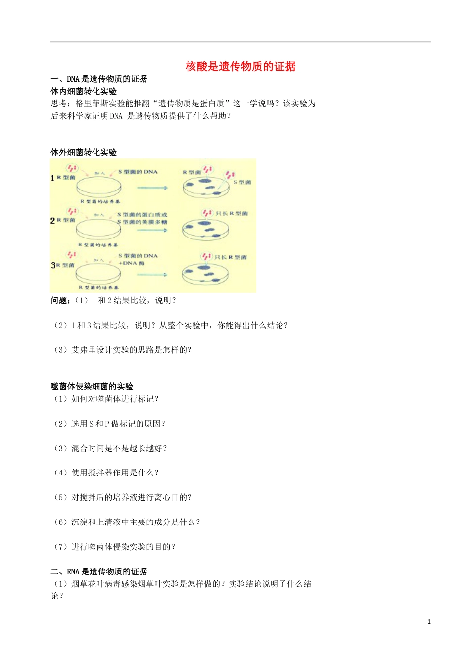 高考生物总复习遗传与进化——遗传的分子基础核酸是遗传物质的证据学案_第1页