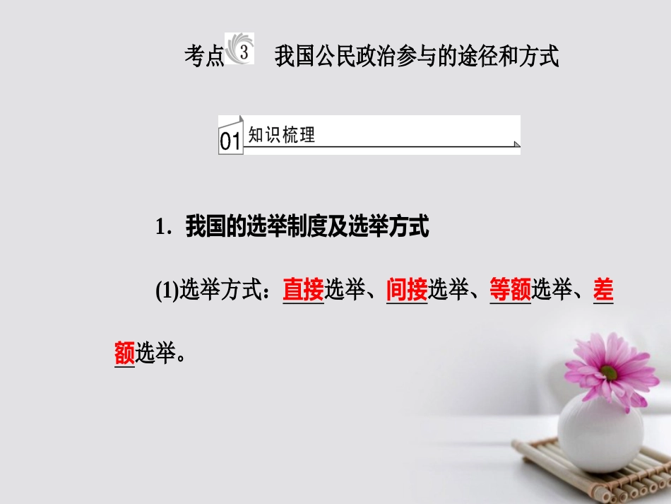 高考政治一轮复习 政治生活 专题五 公民的政治生活 考点3 我国公民政治参与的途径和方式课件_第2页