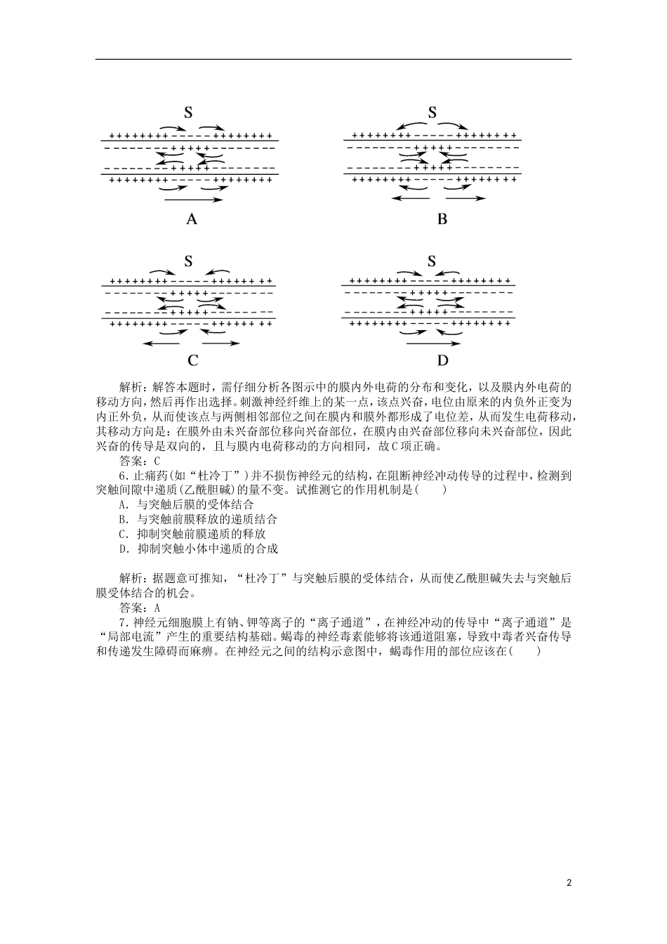 高考生物二轮复习专题训练通过神经系统的调节_第2页