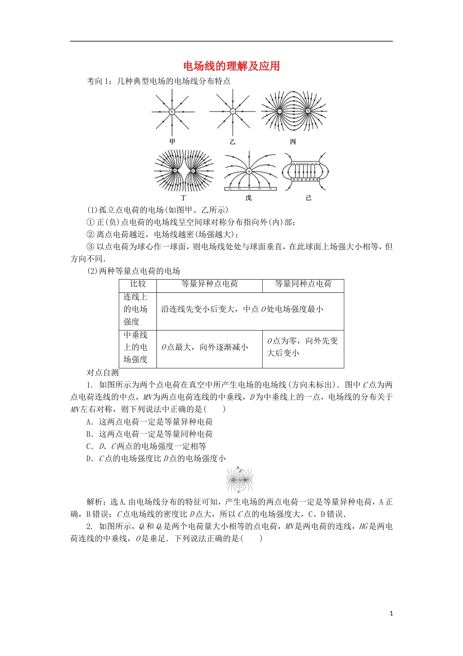 高考物理电场精讲精练电场线_第1页