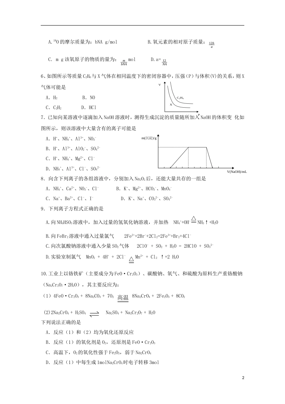 高考化学二轮复习模拟检测试题_第2页