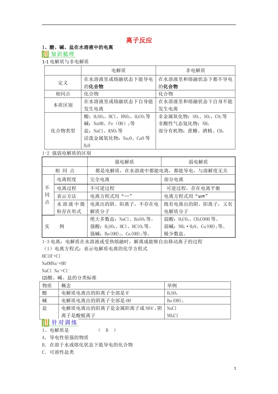 高考化学离子反应复习讲义必修1_第1页