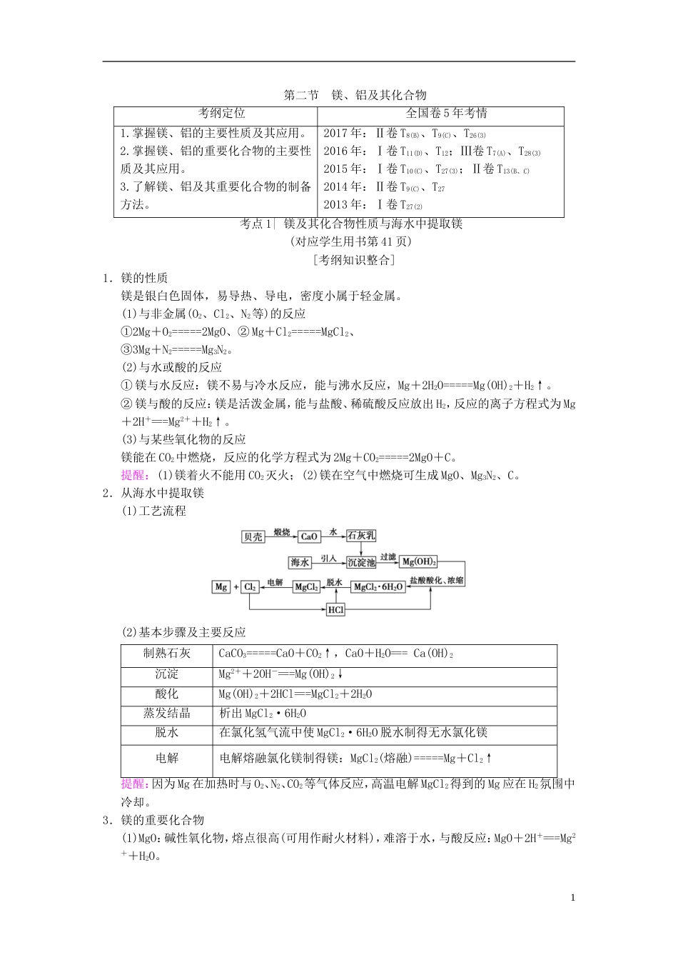 高考化学一轮复习第章金属及其化合物第节镁铝及其化合物学案_第1页