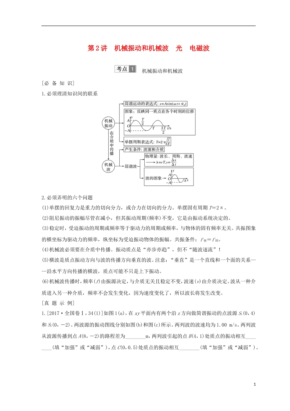 高考物理二轮复习专题七选考模块第讲机械振动和机械波光电磁波学案_第1页