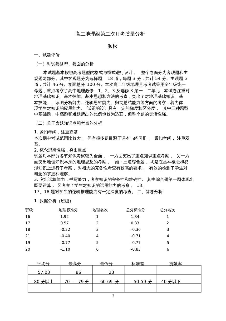 高二地理第二次月考质量分析_第1页