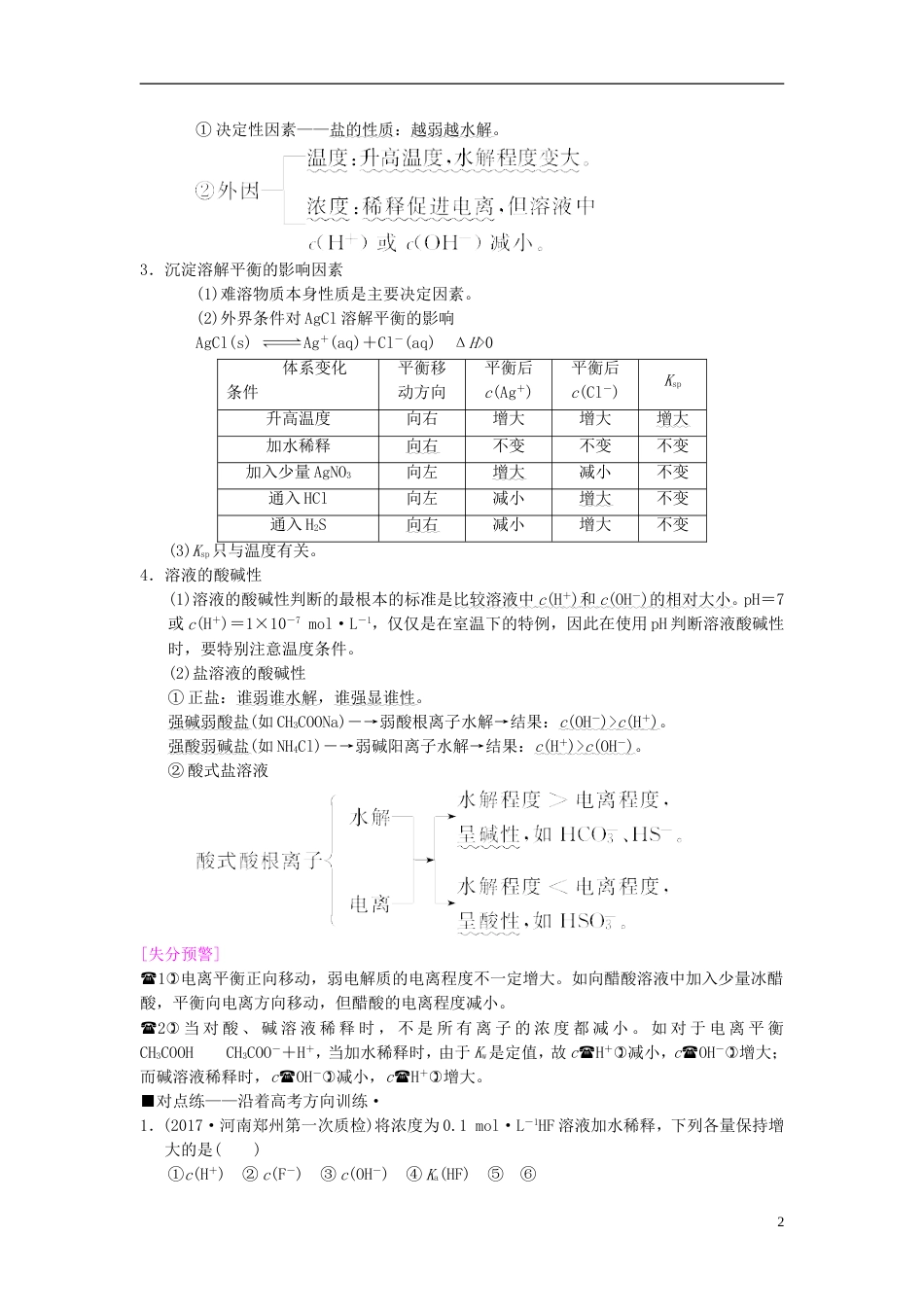 高考化学二轮复习专题化学基本理论第讲水溶液中的离子平衡学案_第2页
