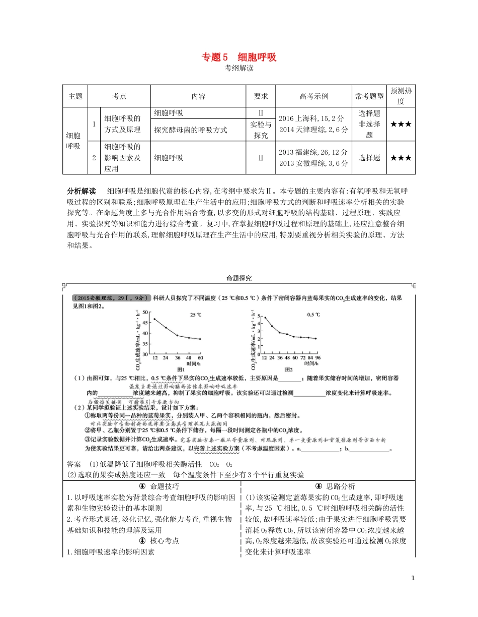 高考生物一轮复习专题细胞呼吸讲学案_第1页