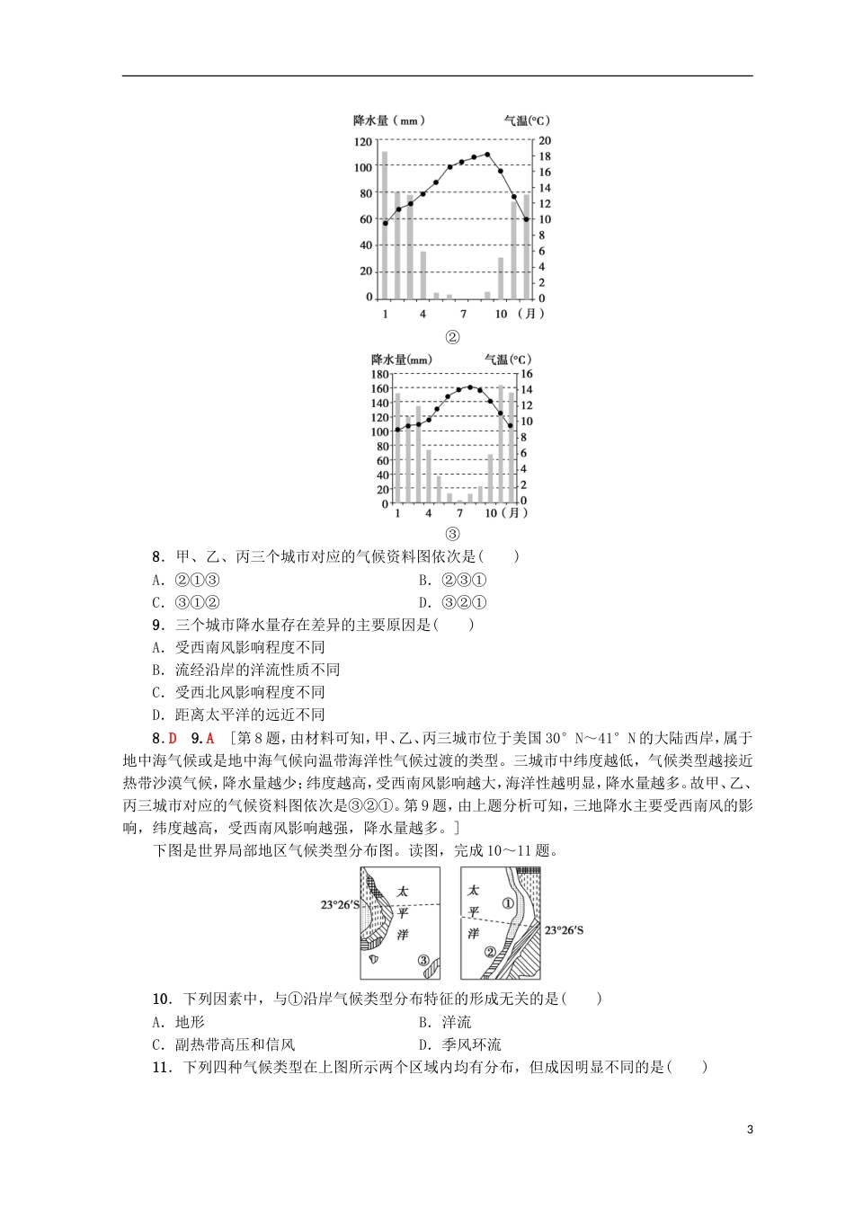 高考地理一轮复习重点强化练气候类型的判读鲁教_第3页