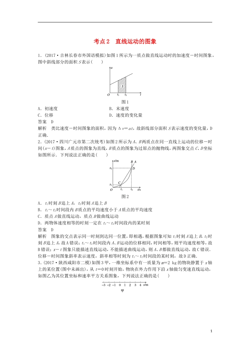 高考物理大二轮复习考前特训考点直线运动的图象_第1页