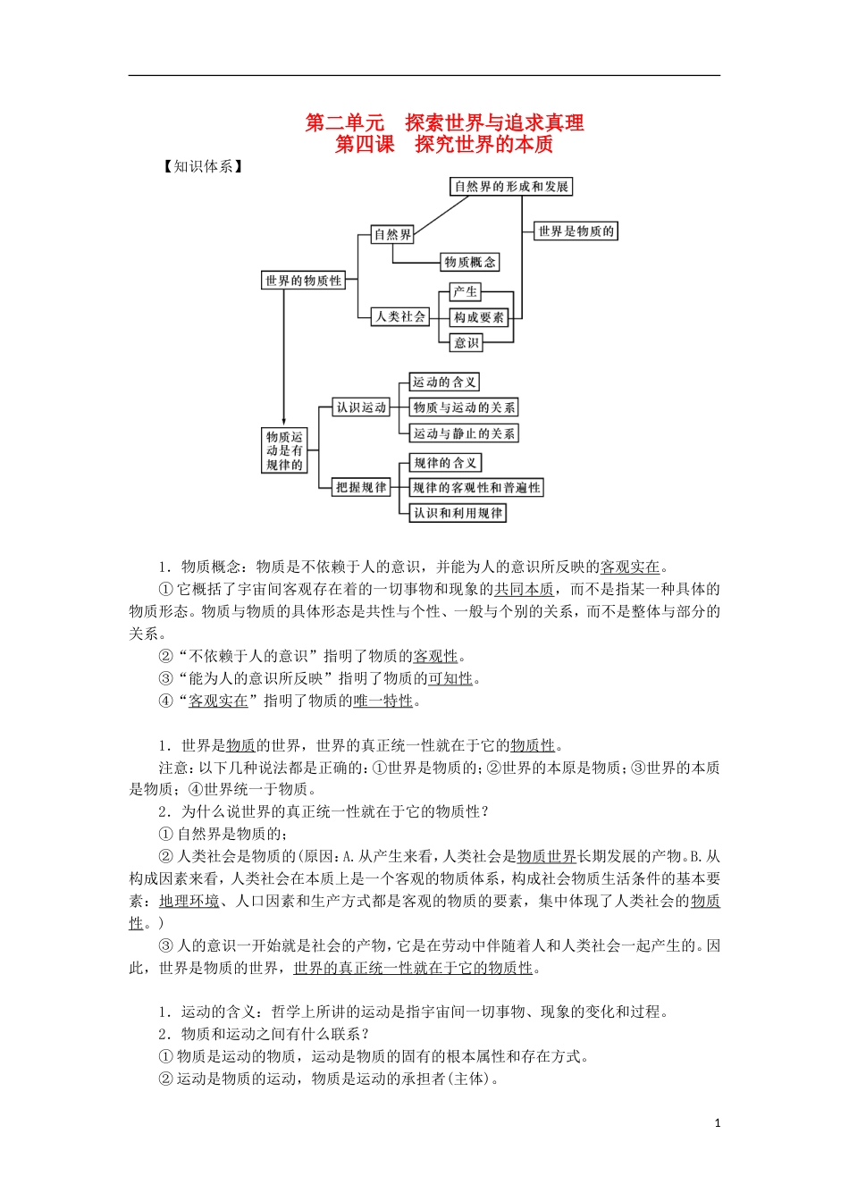 高考政治学业水平测试复习第二单元探索世界与追求真理掌中宝新人教必修_第1页