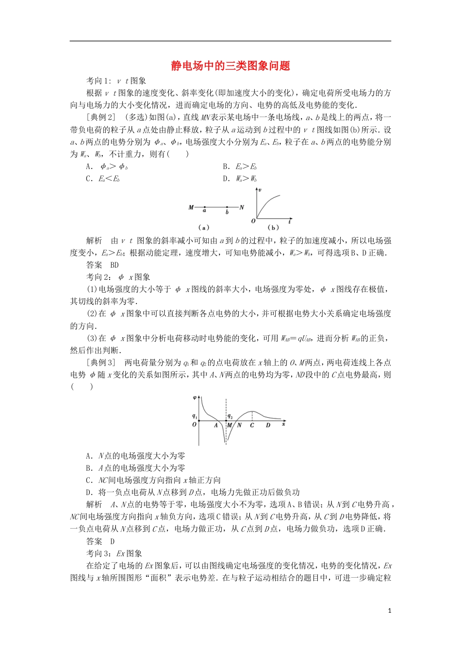 高考物理电场精讲精练静电场中的三类图象问题_第1页