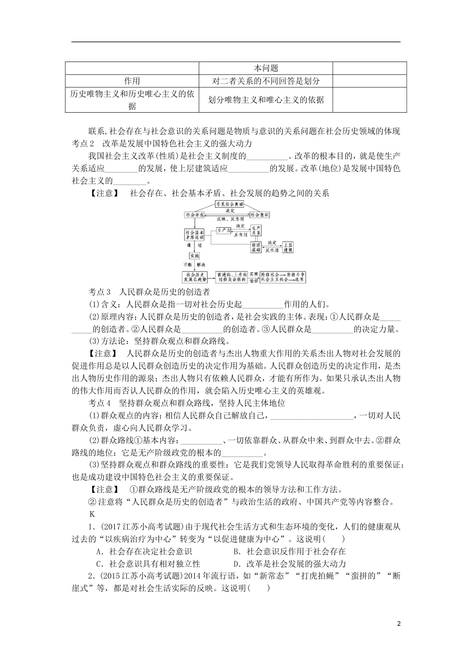 高考政治学业水平测试复习第四单元认识社会与价值选择第十一课寻觅社会的真谛考点梳理新人教必修_第2页