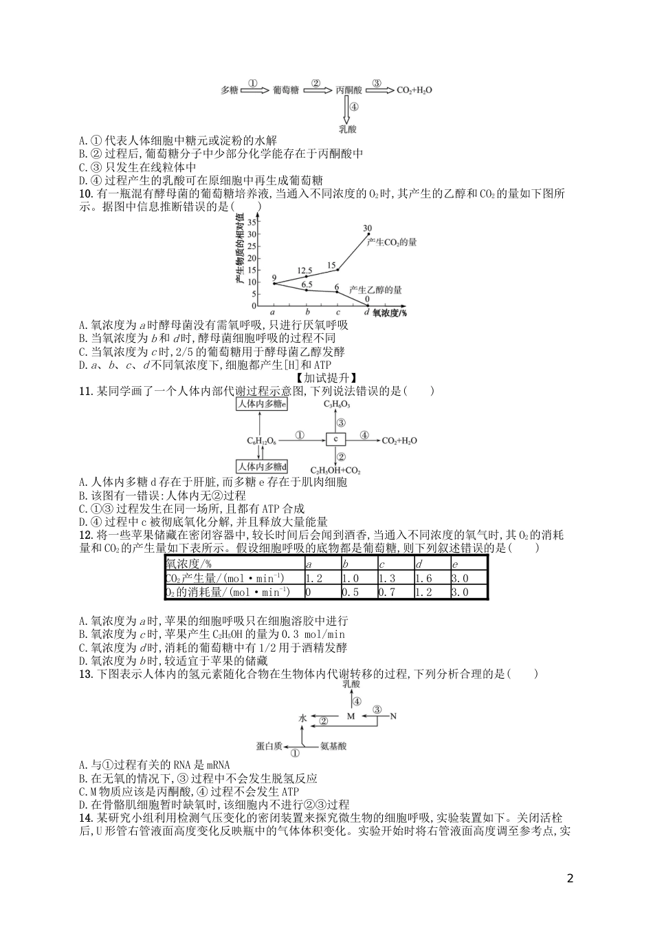 高考生物专题训练细胞呼吸_第2页