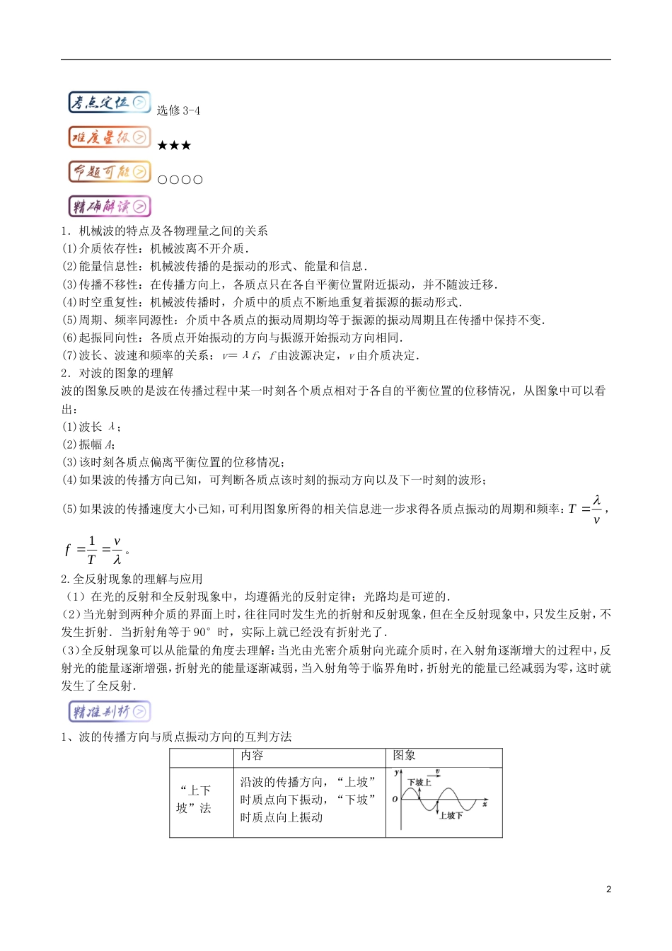 高考物理三精考点考点机械振动与机械波光学名卷考点汇选修_第2页