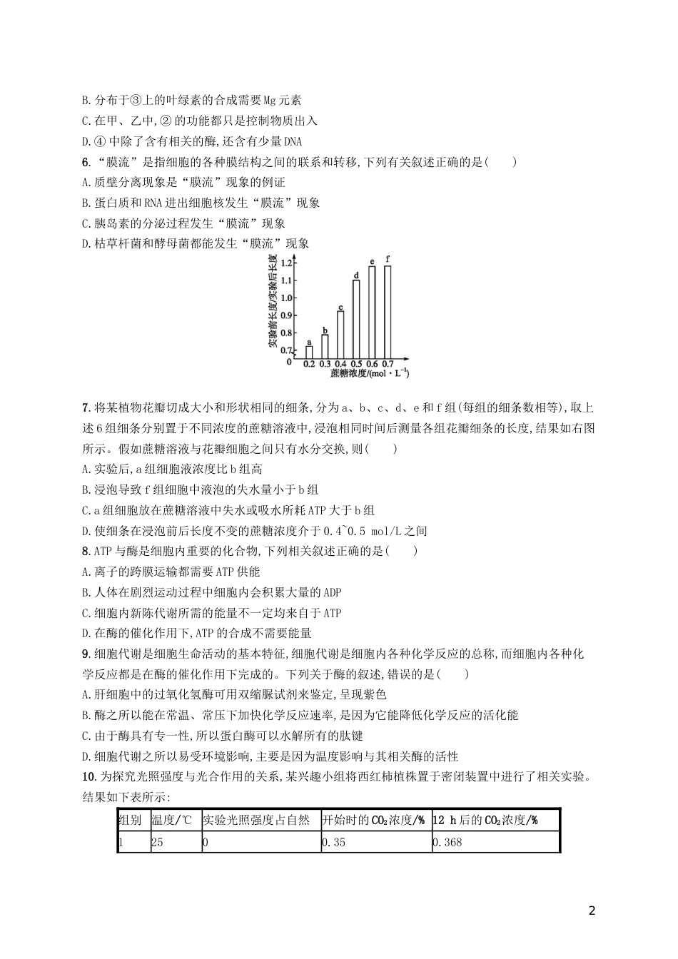 高考生物一轮复习阶段测试卷二第一~六单元_第2页