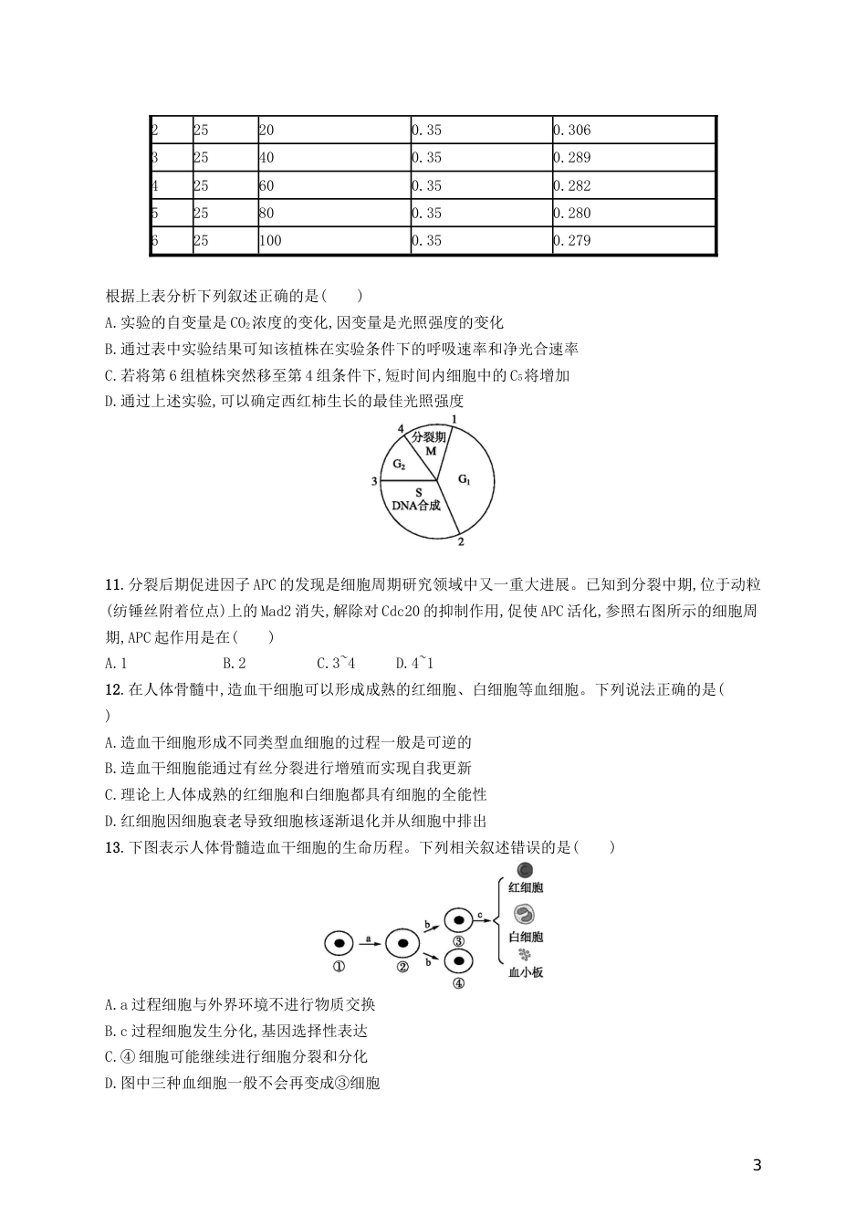 高考生物一轮复习阶段测试卷二第一~六单元_第3页