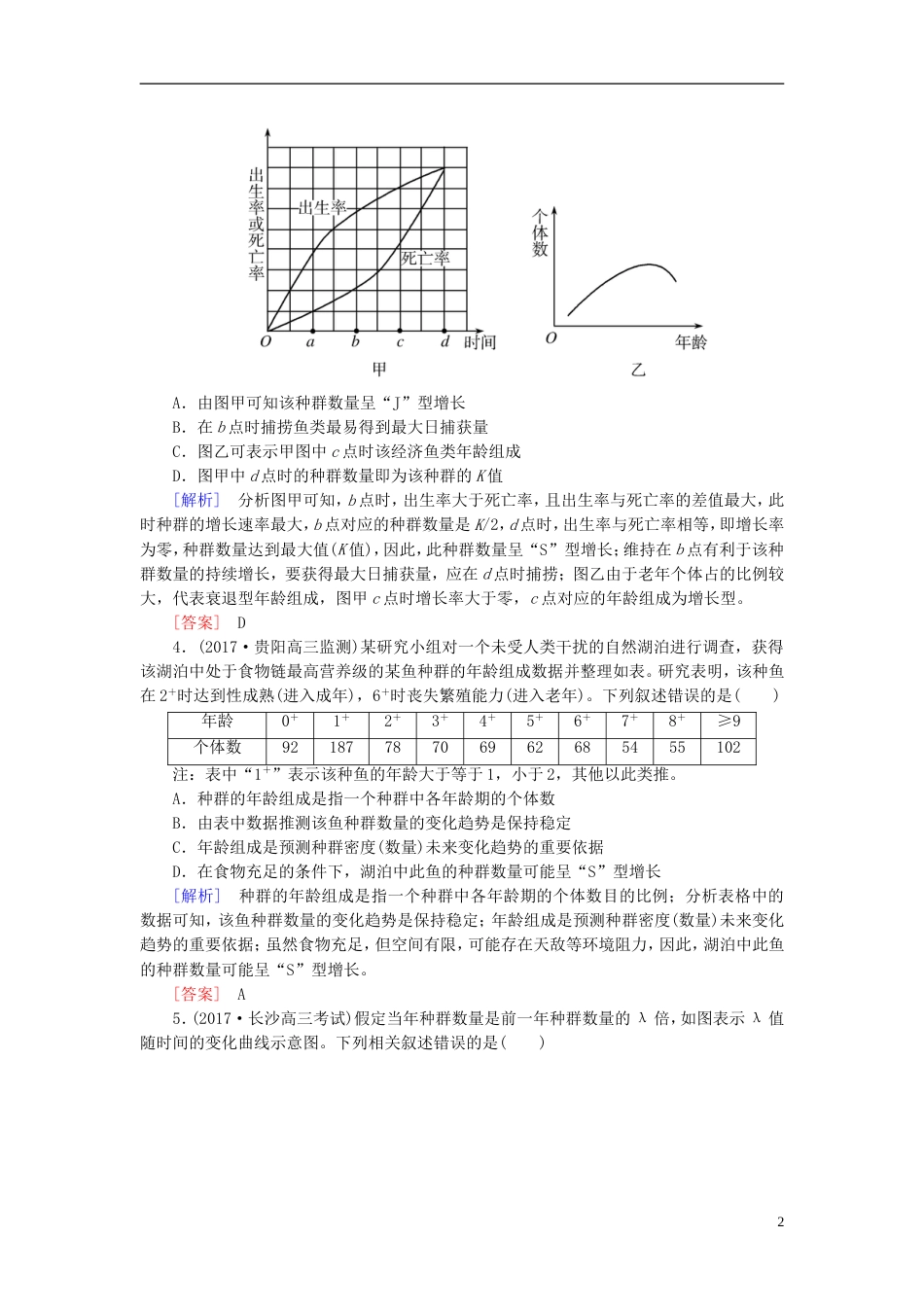 高考生物二轮复习专题七生态与保护跟踪强化训练种群和群落_第2页