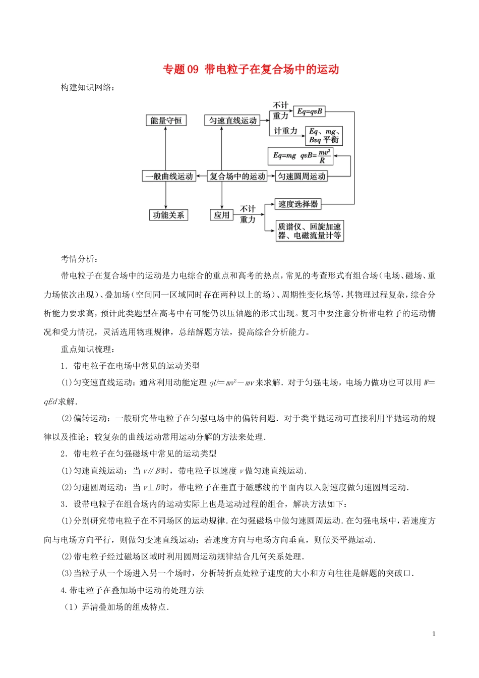 高考物理二轮复习专题09带电粒子在复合场中的运动学案_第1页