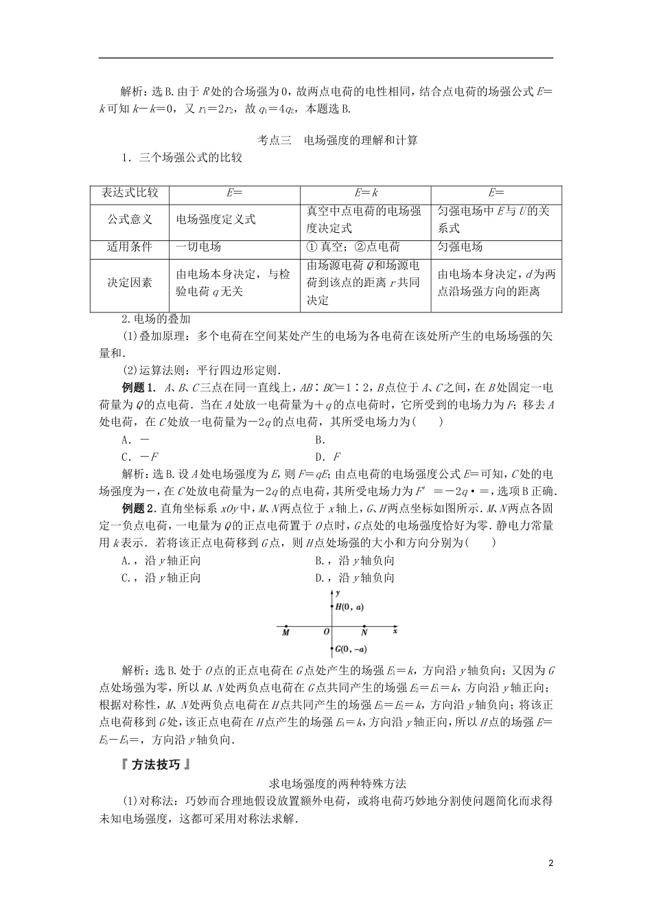 高考物理电场精讲精练电场电场强度电场线_第2页