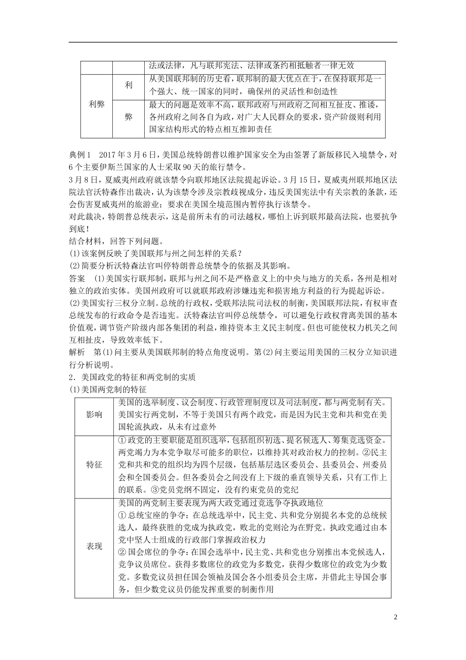高考政治一轮复习专题三联邦制两党制三权分立以美国为例讲义新人教选修_第2页