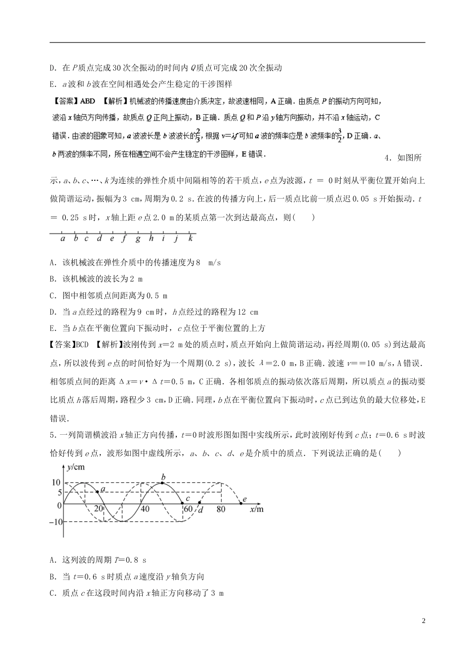 高考物理二轮复习专题机械振动与机械波押题专练_第2页