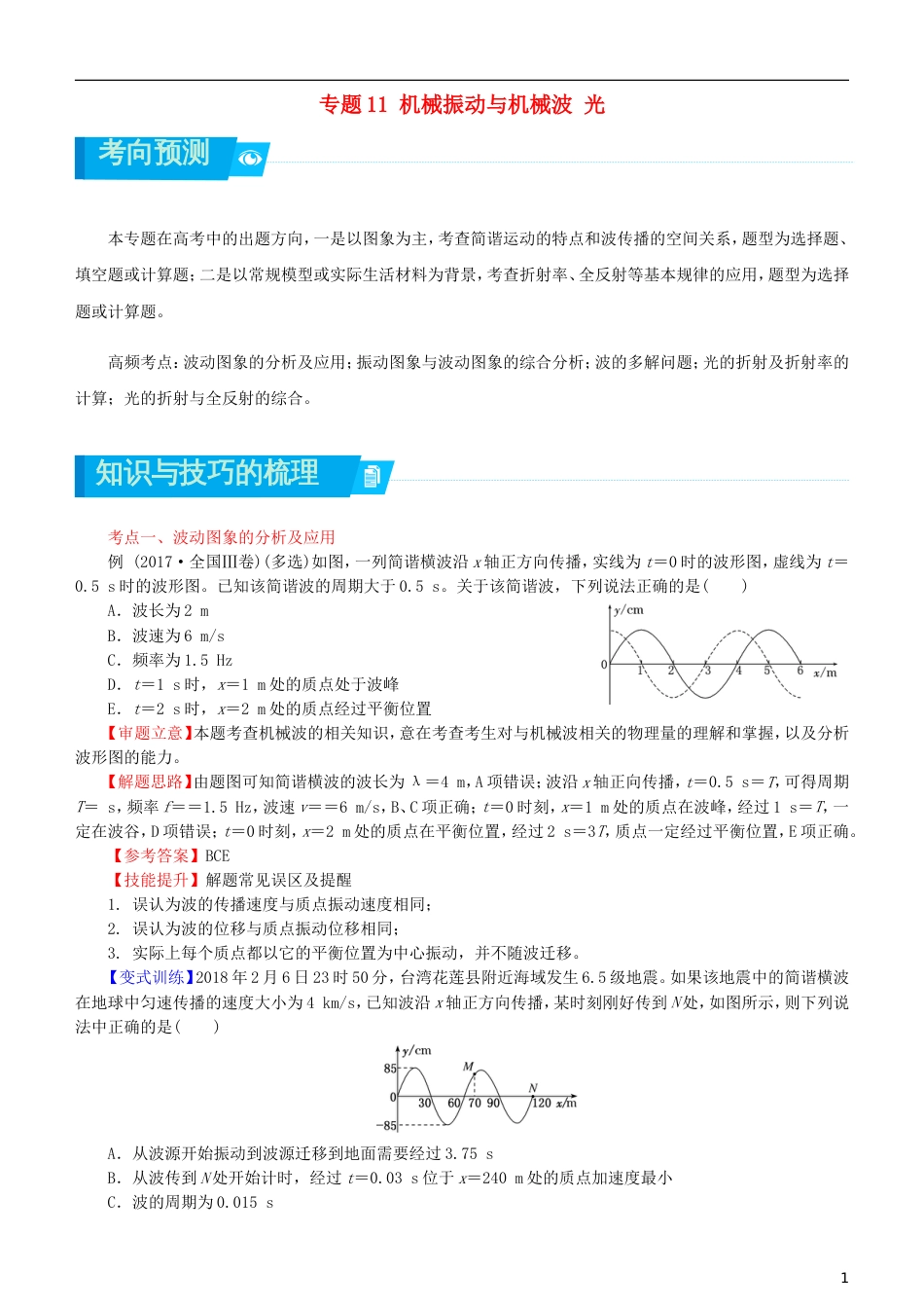 高考物理二轮复习专题机械振动与机械波光学案_第1页