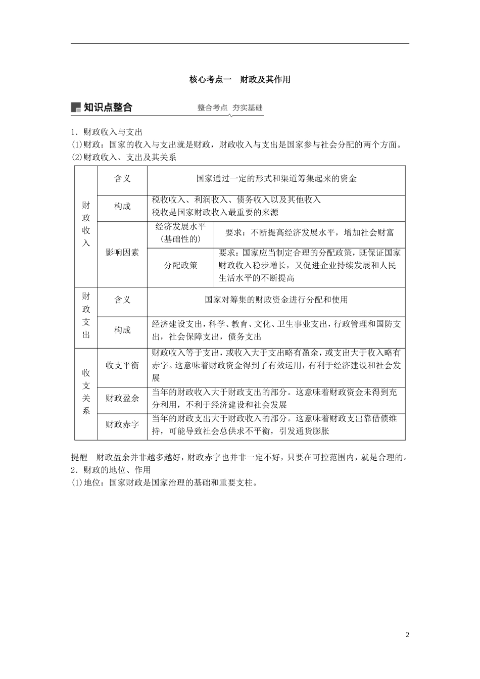 高考政治一轮复习第三单元收入与分配财政与税收讲义新人教必修_第2页